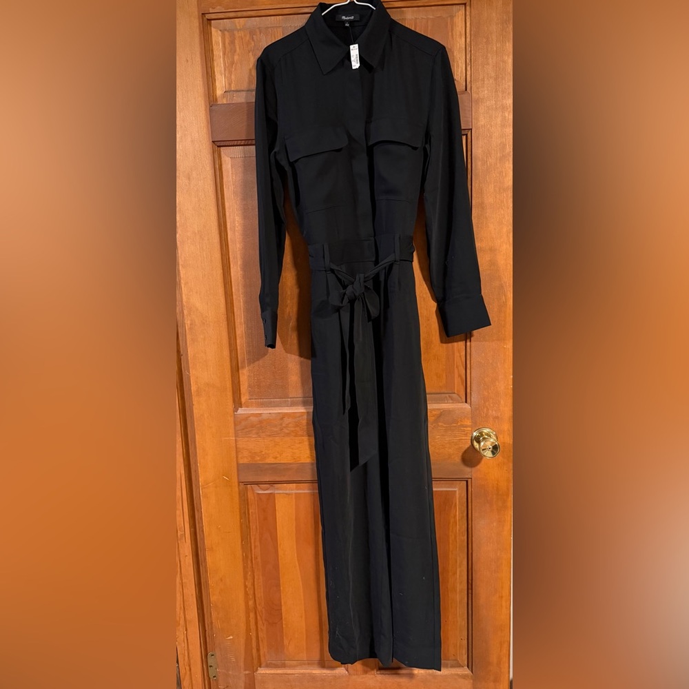 Madewell Black Long-Sleeve Jumpsuit with Tie Waist